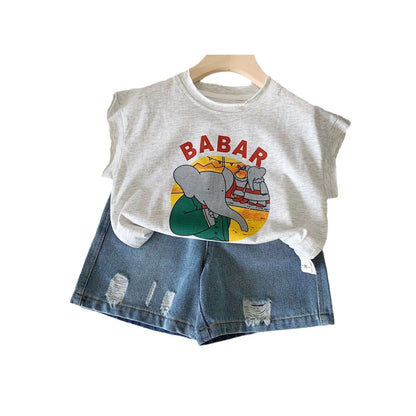 Children's vest Bangcheng 2024 summer new children's clothing boys sleeveless T-shirt cartoon elephant bottoming top G0280