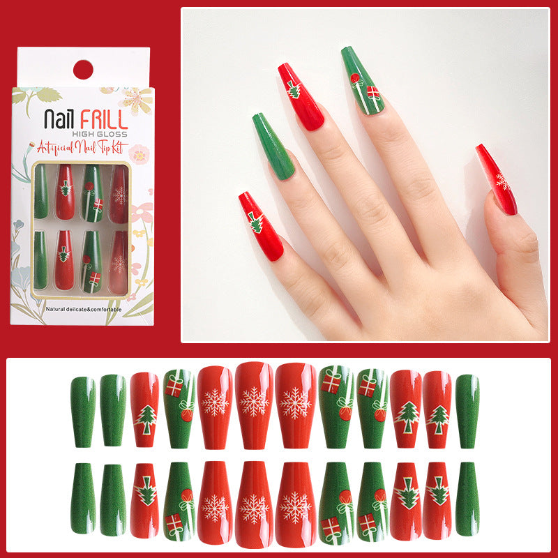 Christmas Manicure Wearable Nails Xiaohongshu ពេញនិយម ចុងឆ្នាំថ្មី ក្រចកដៃ លក់ដុំ បំណះក្រចកសិប្បនិម្មិត