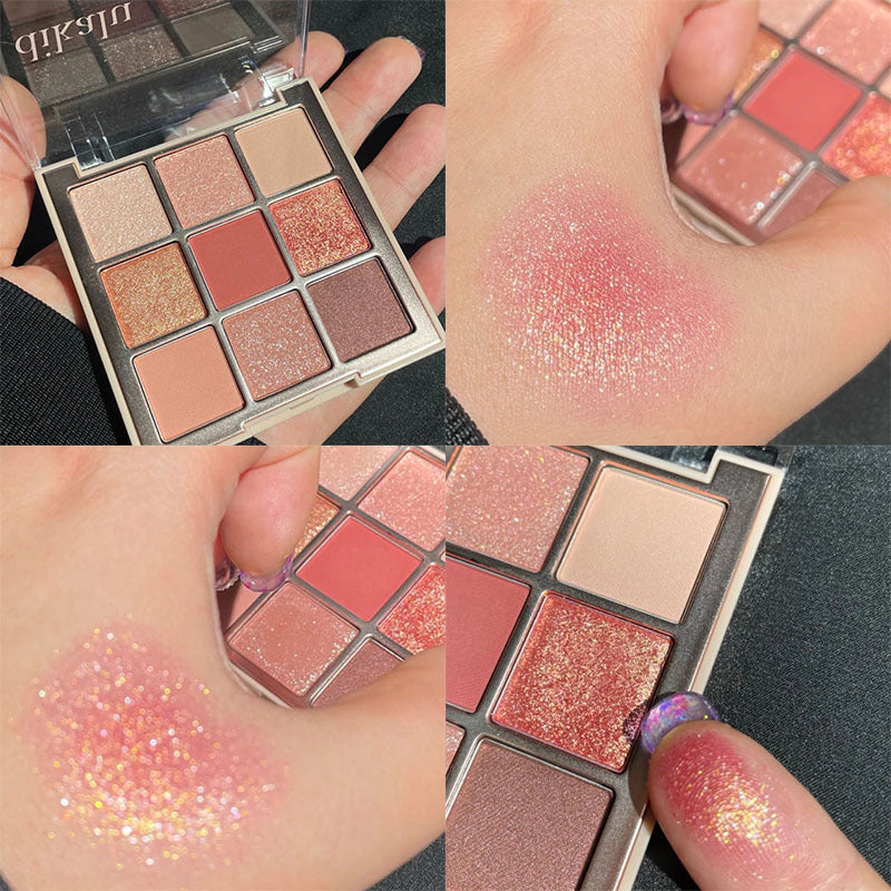 DIKALU milk tea nine-grid eyeshadow low-saturation almond knitted nine-color eyeshadow palette pearlescent matte fine flash cross-border