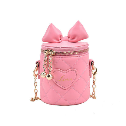 New Chanel style bucket bag fashionable diamond chain bag simple bow children's bag sweet crossbody bag for women