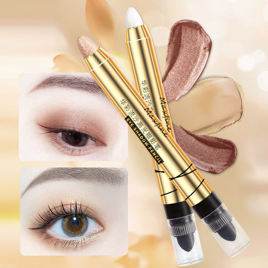 Maxfine quicksand highlight double-head eyeshadow pen pearlescent eyeshadow stick brightens and does not smudge eye makeup for novice women