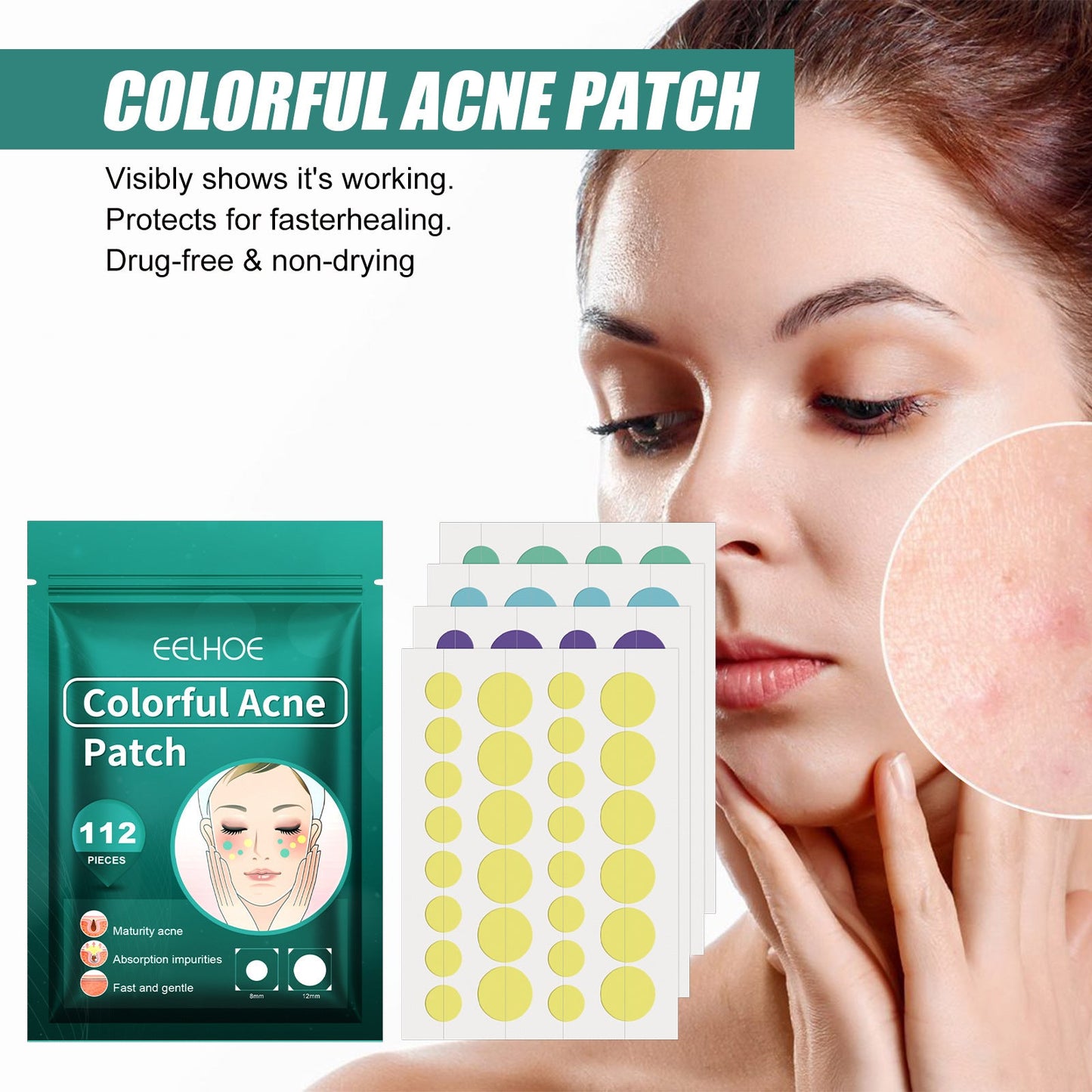 EELHOE Colored Acne Patch សម្អាតផ្ទៃមុខមិនស្អាត បំបាត់មុន រន្ធញើស តុល្យភាពស្បែក 