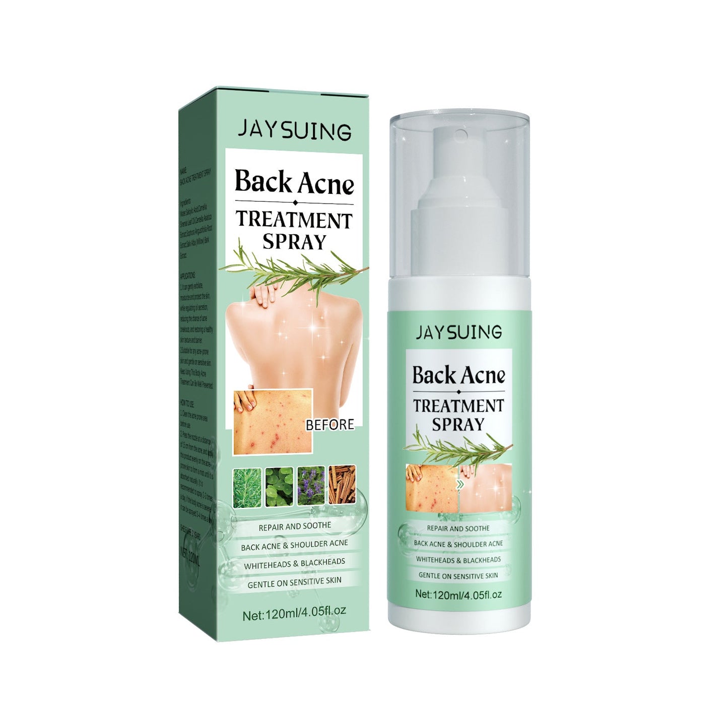 Jaysuing Back Acne Repair Spray បំបាត់ស្នាមមុន ជួសជុលខ្នង ស្មា និងដងខ្លួន សម្អាត និងធ្វើអោយស្បែករលោង 