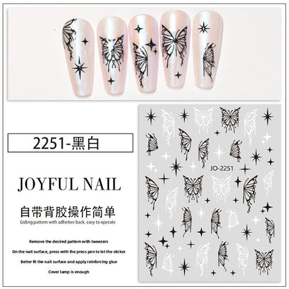 New hollow butterfly hot gold and silver nail stickers star-shaped small fragrance style laser three-dimensional relief cross-border nail stickers