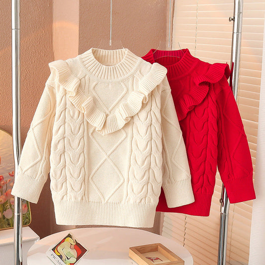 Girls winter long sweater dress red New Year dress sweater Korean version of the New Year dress for girls and children