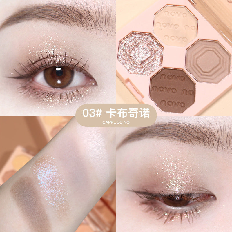 Makeup NOVO painted color light and shadow four-color eye shadow water bright pearl matte fine flash daily versatile earth color beginner