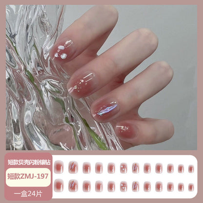 Wearable nail tips wholesale medium and long ice transparent oolong gradient peach nail art finished nail stickers false nails