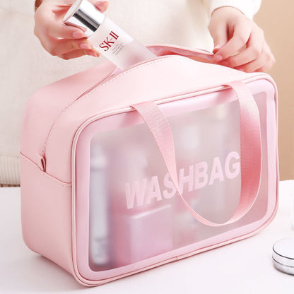 New PU three-piece frosted cosmetic bag PVC transparent wash bag storage bag large capacity LOGO production 