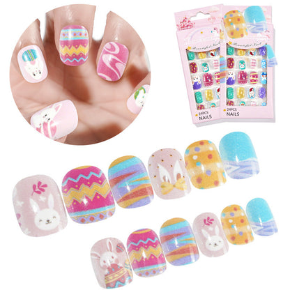 Manicure ក្រចកពាក់ ក្រចកកូនក្មេង Easter គួរឱ្យស្រលាញ់ ក្រចកដៃដែលអាចពាក់បាន ក្រចកសិប្បនិម្មិត 