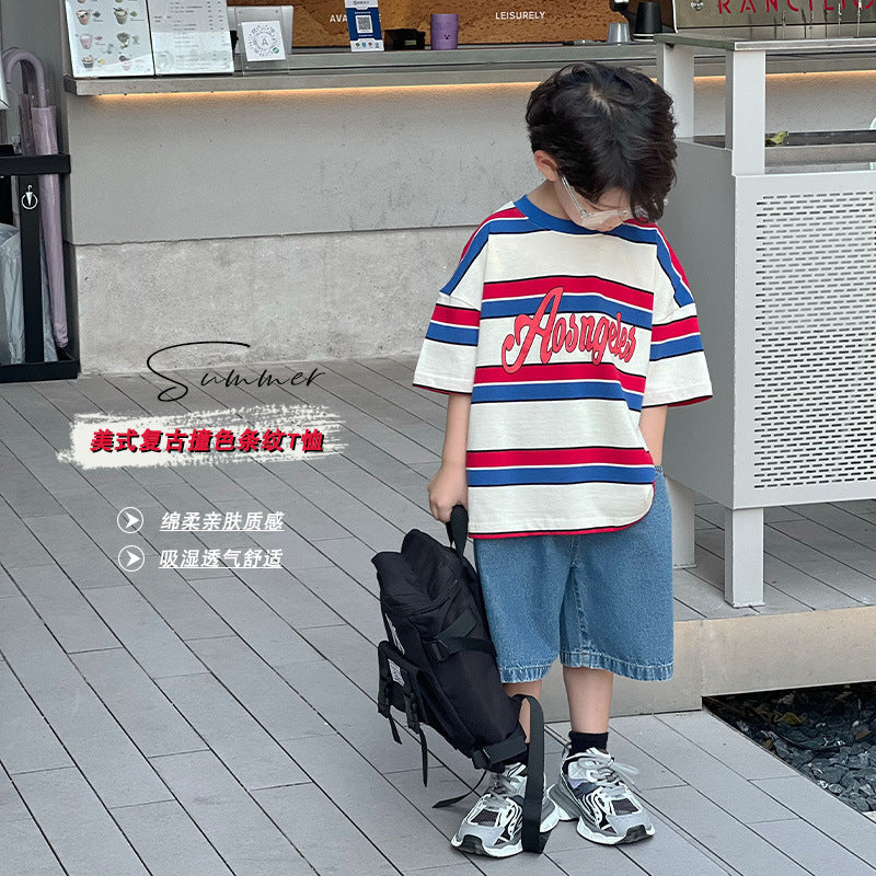 Mikoshi children's clothing children's short-sleeved boy T-shirt baby striped top 2024 summer new boy clothes 5