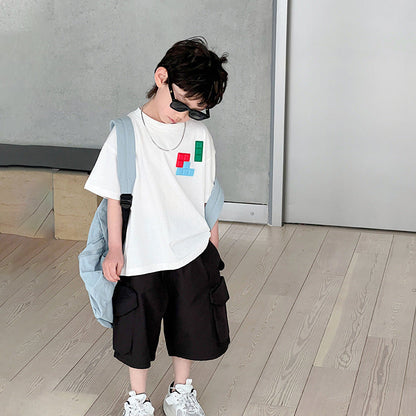 Children's summer clothes boys T-shirt short-sleeved summer style 2024 new summer tops medium and large children's casual foreign style clothes trend 6