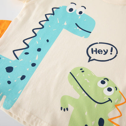 Brand source cross-border children's clothing wholesale summer new products children's short-sleeved T-shirt boy baby clothes cartoon dinosaur INS