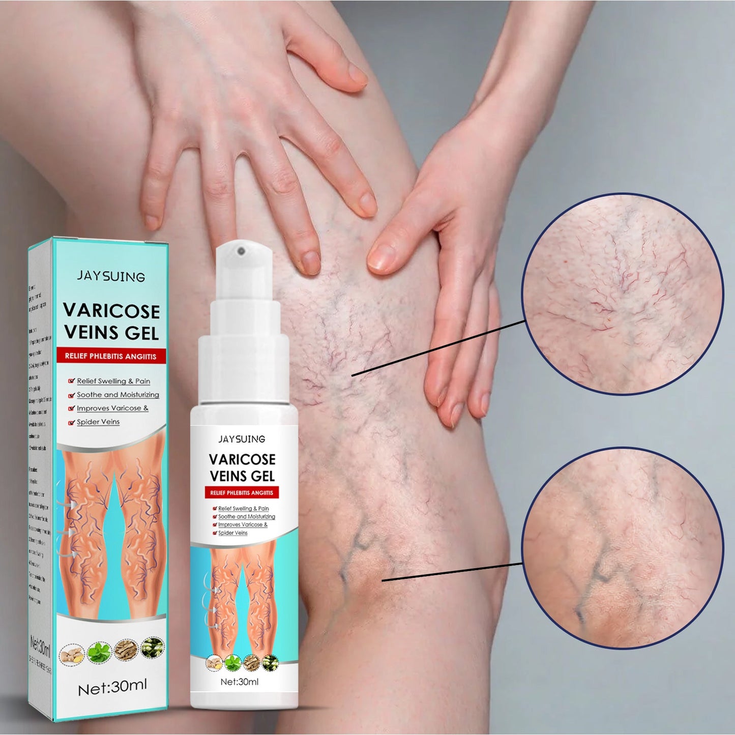 Jaysuing Varicose vein massage gel Pulse relief leg pain earthworm hamstring varicose vein gel 