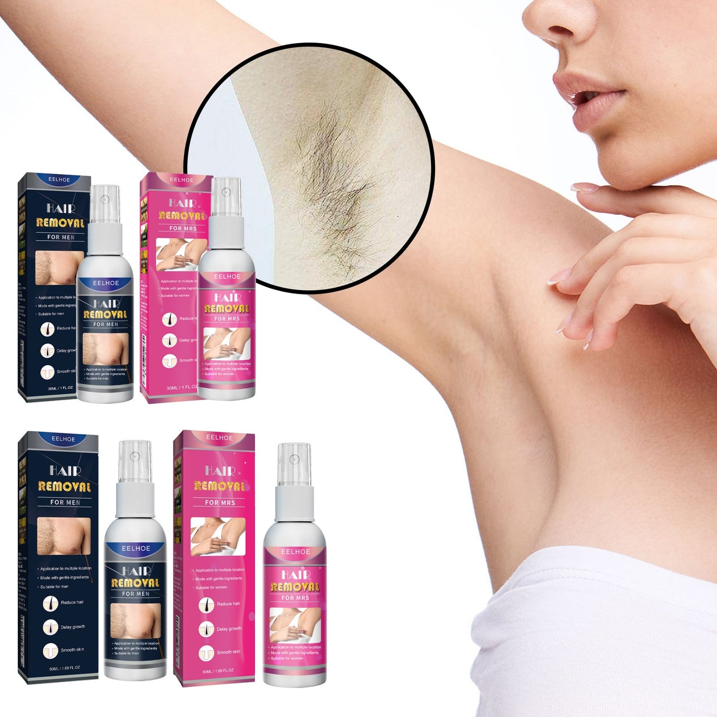 EELHOE Hair Removal Spray បាញ់ក្លៀក បំបាត់សក់ទន់ ធ្វើអោយក្លៀកស ទន់រលោង មិនរមាស់ 