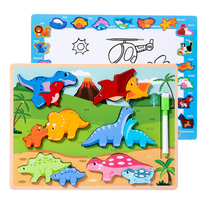 Children's wooden new parent-child three-dimensional puzzle animal cognition matching early education interactive desktop two-in-one toy