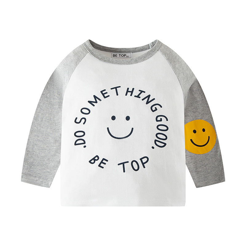 2024 new children's cartoon letter raglan sleeves pure cotton long sleeves boy round neck T-shirt Korean version children's clothing wholesale tide