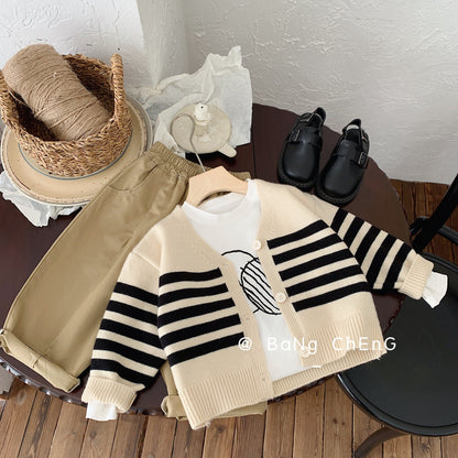 Children's sweater Bangcheng 2024 spring striped cardigan children's clothing long-sleeved shirt boys and girls casual jacket MY0005