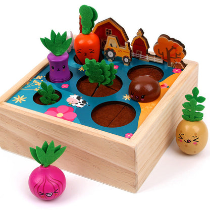 Children's wooden multifunctional happy farm pull carrot early education kindergarten fishing parent-child interactive educational toys