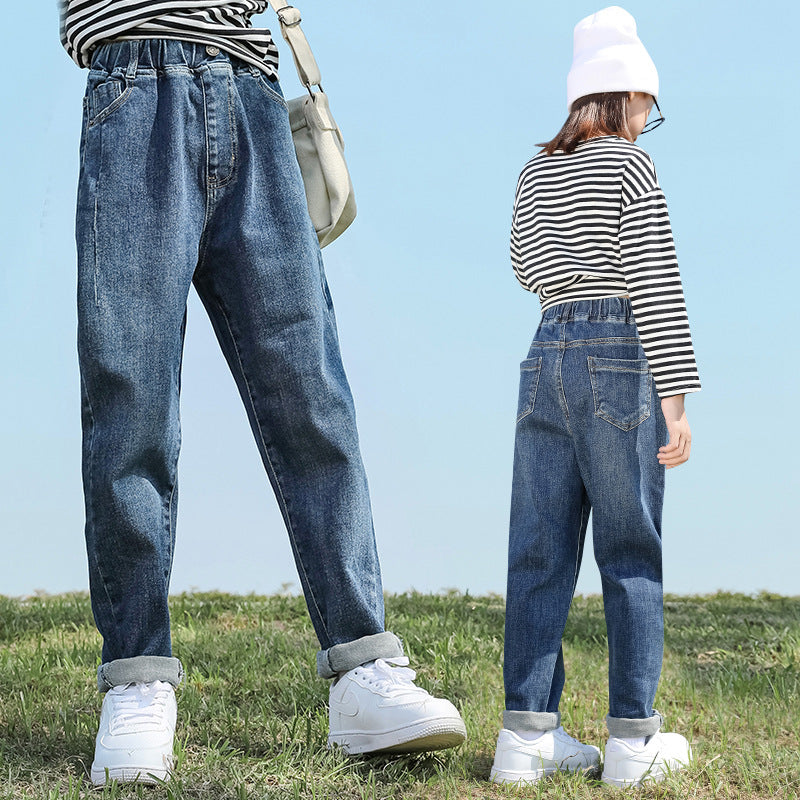 Girls jeans spring 2024 new children's casual trousers outer wear spring and autumn big children's pants net celebrity daddy pants