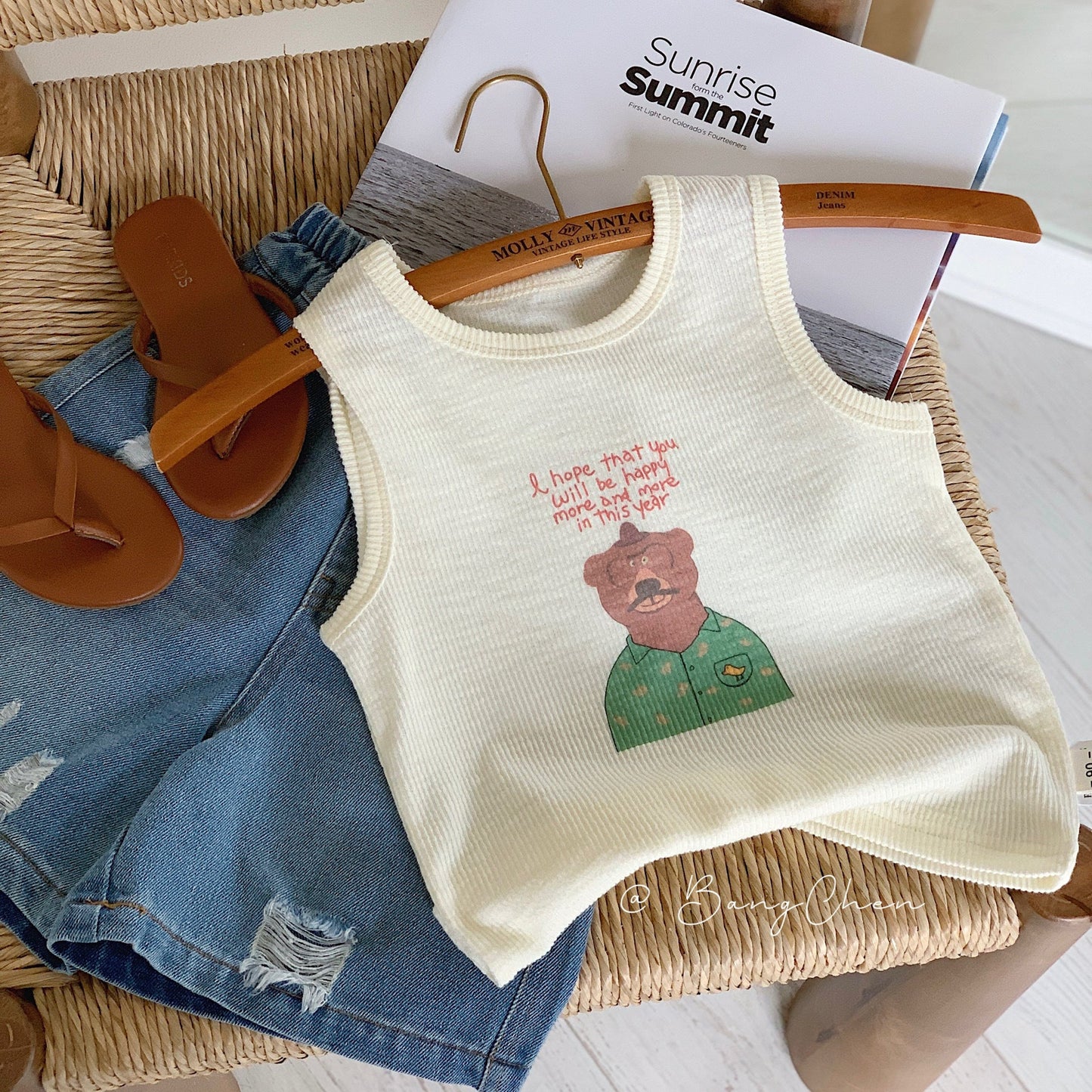 Children's vest Bangcheng 2024 summer digital printed sleeveless T-shirt boys new bear bottoming shirt trend G0292