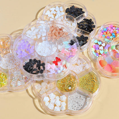 Nail accessories flower bow aurora patch bear rhinestone pearl mixed nail decoration diamond sequins wholesale