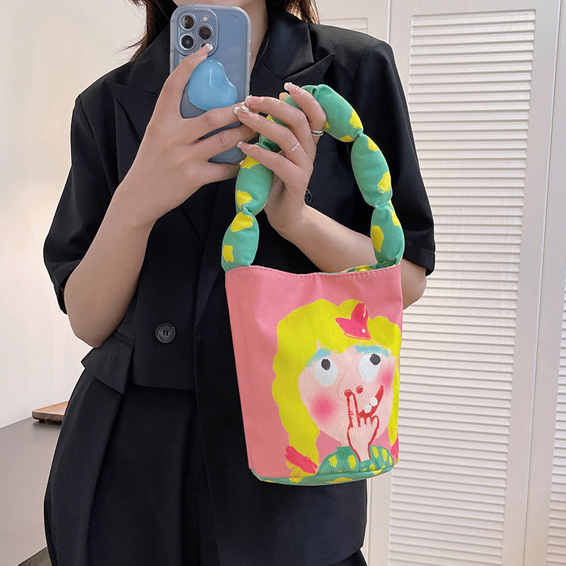 Funny shoulder bag for women, padded shoulder strap, underarm bag, bucket bag, hand-held printed cartoon graffiti, versatile bag