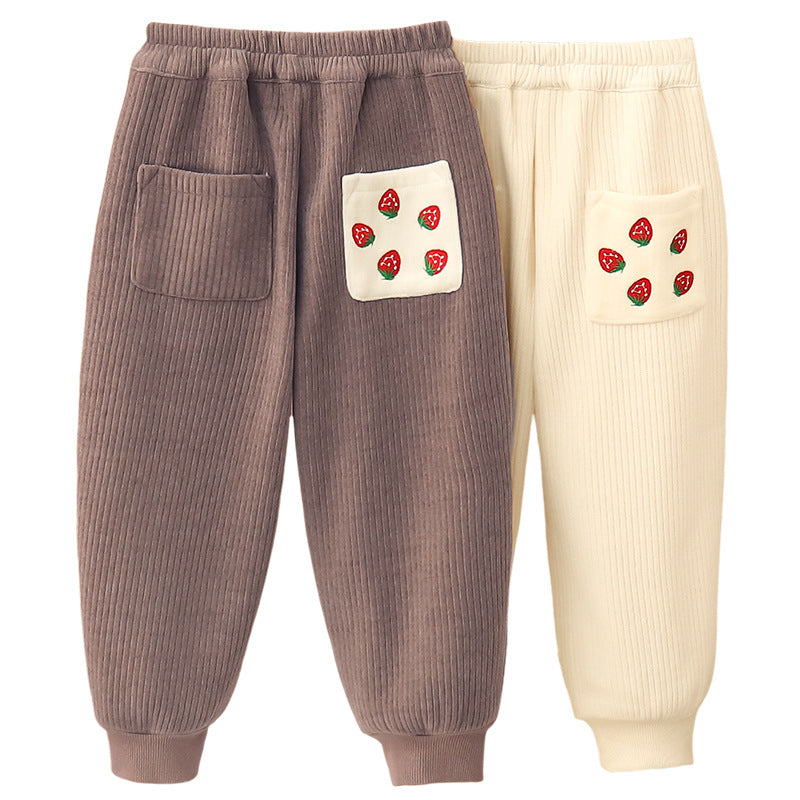 Winter girls' thickened fleece pants chenille plus size plus size corduroy elastic bloomers keep warm and stylish