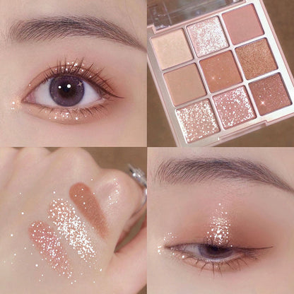 DIKALU Milk Tea Nine-color Eyeshadow Nine-grid Eyeshadow 9-color Transparent Acrylic Plate Bead Matte Nude Color Cross-border