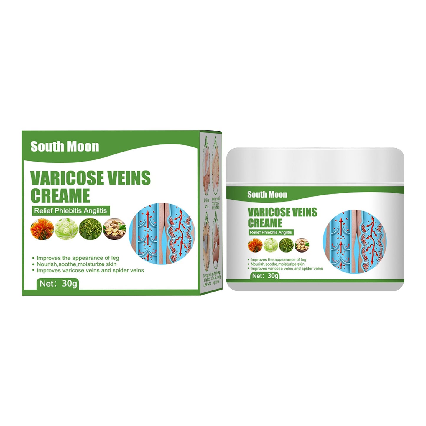 South Moon Varicose Repair Cream Legs Earthworms Leg Veins Relief Pain Leg Care Massage Cream 