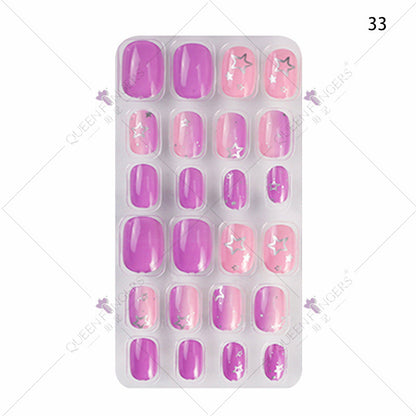 Zhifei manicure 24 ដុំក្នុងបន្ទះ បំណះក្រចកដែលអាចពាក់បាន ក្រចកសិប្បនិម្មិត បំណះកុមារ សិល្បៈក្រចក 