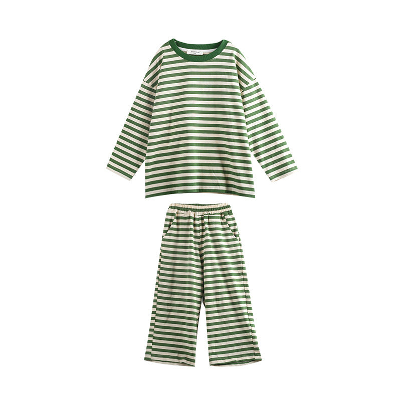 Children's pajamas 2024 spring boys and girls stylish striped home clothes baby pull-up cotton comfortable two-piece pants suit