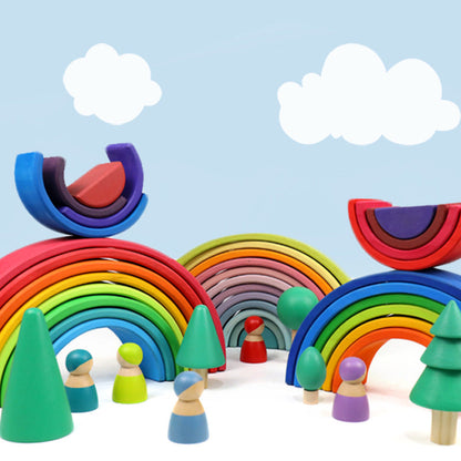 Children's wooden large rainbow building blocks stacking puzzle creative stacking high ornaments baby early education fun toys