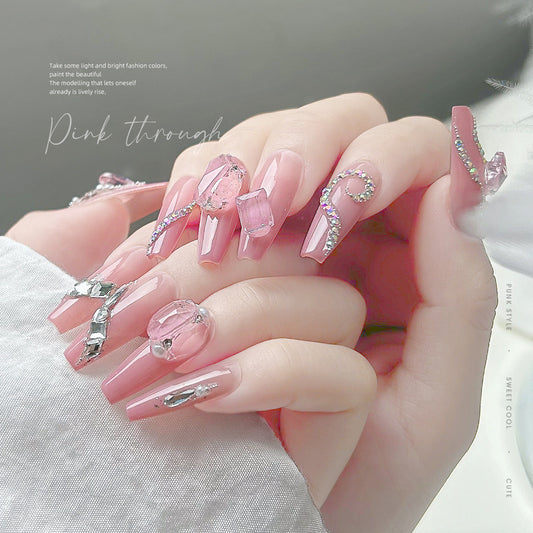 Nail jewelry diamond wholesale transparent glacier pink pointed bottom diamond flashing octagonal rock sugar love axe nail accessories