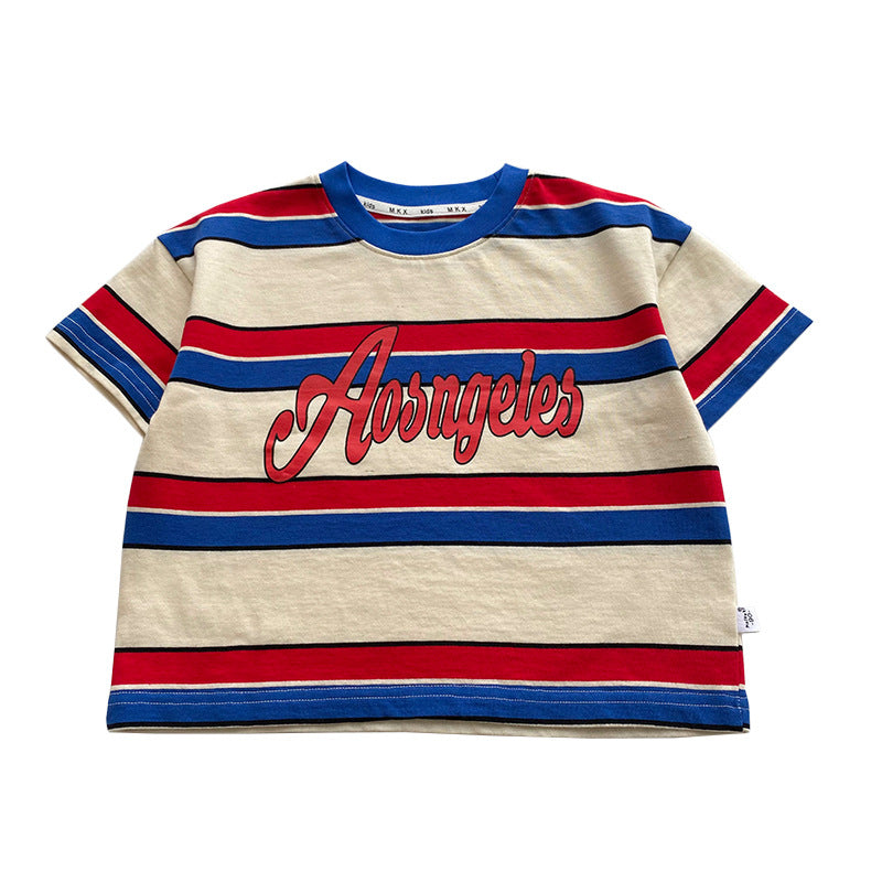 Mikoshi children's clothing children's short-sleeved boy T-shirt baby striped top 2024 summer new boy clothes 5