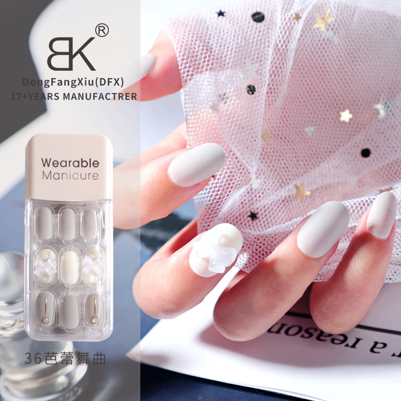 BK wearable nail art patch finished product wholesale spring and winter whitening jelly glue wear and tear square nail piece nail30