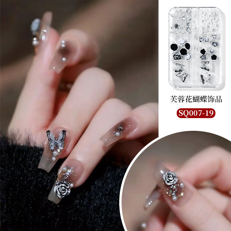 Nail art accessories aurora bow pearl rivet small accessories super flash small diamond 12 grid mixed nail decoration wholesale