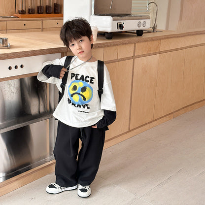 Amo Beibei 2024 Spring Children's Sweatpants Boys and Girls All-match Loose Trousers Baby Solid Color Western Style Casual Pants