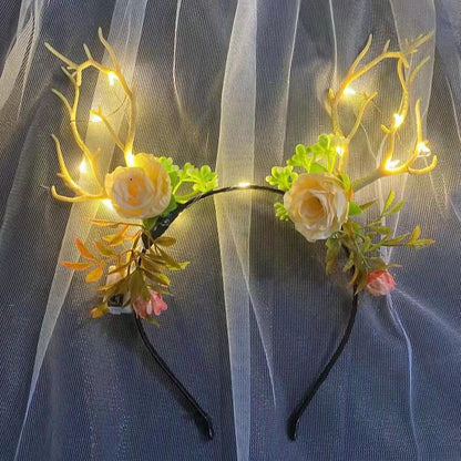 New Christmas flower heart antler headband Internet celebrity elk luminous headdress Christmas jewelry hairpin hair accessories hot sale