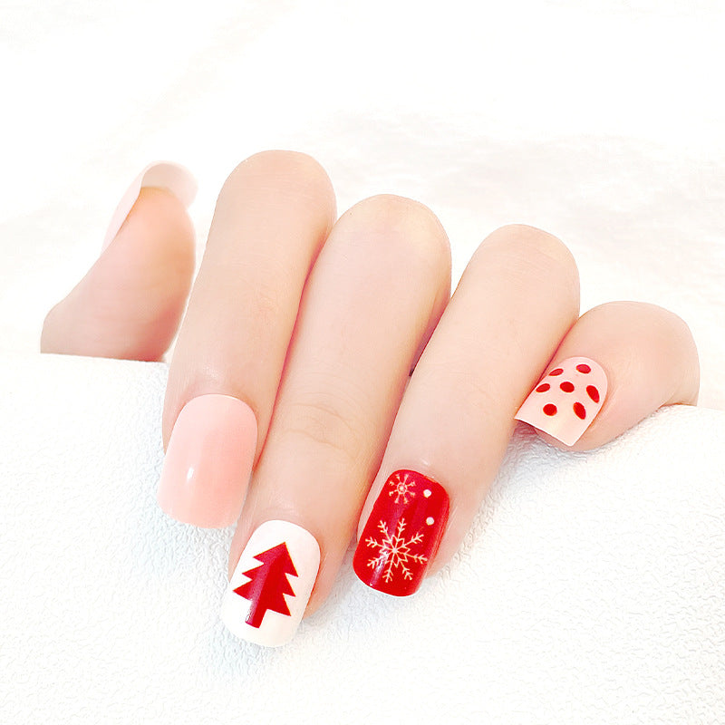 Christmas Manicure Wearable Nails Xiaohongshu ពេញនិយម ចុងឆ្នាំថ្មី ក្រចកដៃ លក់ដុំ បំណះក្រចកសិប្បនិម្មិត