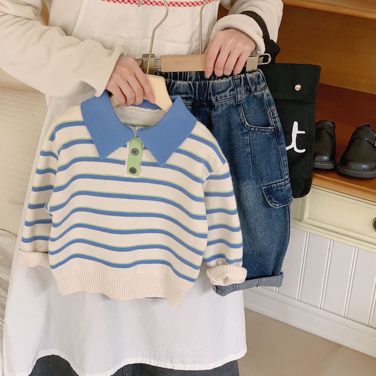 Children's sweater Bangcheng 2024 spring boys striped vest Korean version children's clothing split pullover top MY0023