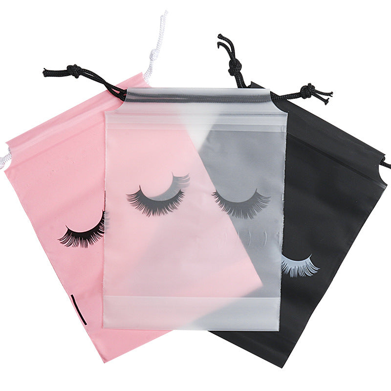 Wholesale grafting eyelash storage bag drawstring cosmetic packaging bag three colors large, medium and small drawstring bag