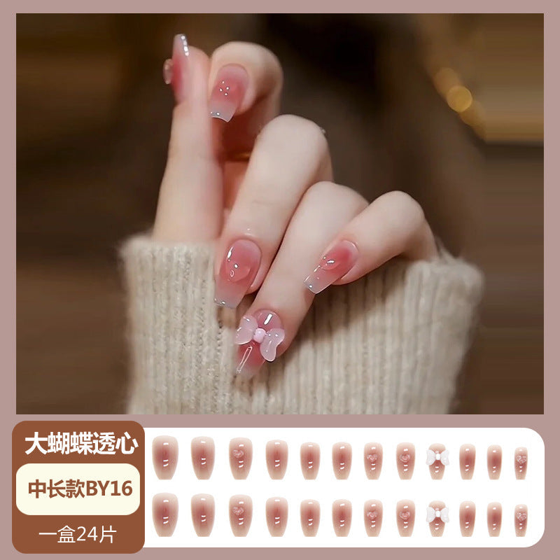 Nail art wearable nail wholesale Xiaohongshu hot short ice transparent bare skin gilded broken diamond finished nail piece nail patch