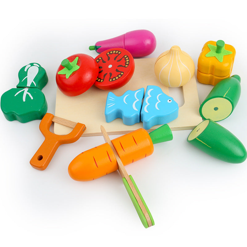 Children's wooden fun early education kitchen simulation house magnetic fruit and vegetable cutting fun baby educational toys