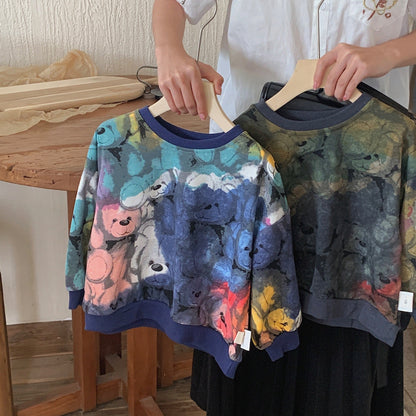 Children's sweatshirt 2024 Bangcheng Spring Korean style full print bear casual top handsome round neck sweatshirt trend F0351