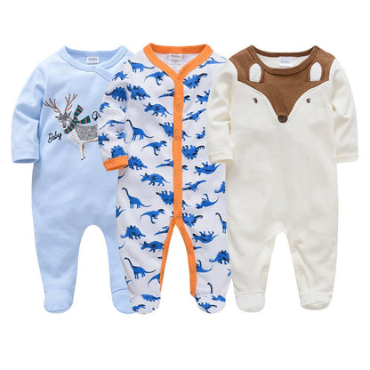 Crawling clothes pure cotton baby jumpsuit 3-piece set baby romper toddler foot-covered long-sleeved newborn pajamas cross-border wholesale