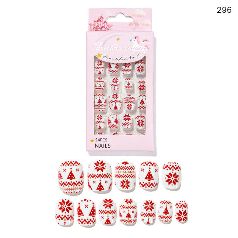 Christmas children's nail tips short wearable nail tips finished cute nail art children's nail art fake nail tips