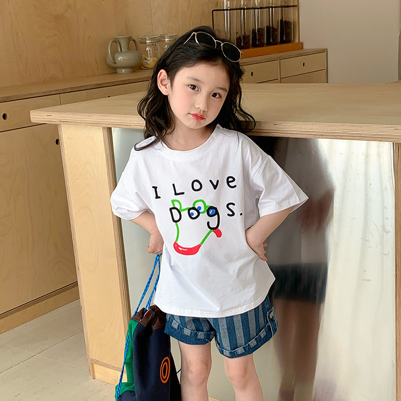 Korean children's clothing 2024 new small and medium-sized children's baby fashionable pure cotton half-sleeved girls cartoon short-sleeved T-shirt summer clothing