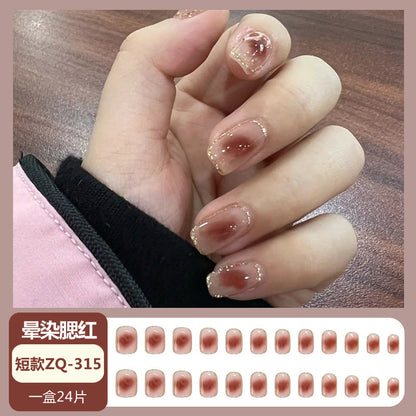 Wearable nail wholesale Xiaohongshu hot-selling nail art nail tips medium and long glitter black bow detachable nail stickers