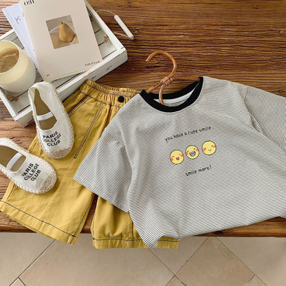 Children's T-shirt Bangcheng 2024 summer boys striped short-sleeved new children's clothing smiley face printed short T G0078