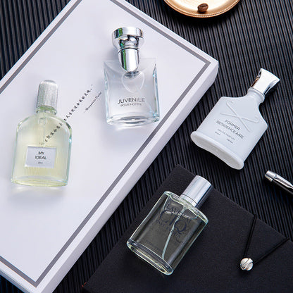 Flower Story Men's Perfume Set Silver Charm Mountain Spring Fresh Light Fragrance Internet Celebrity Hot Perfume Four-piece Set 